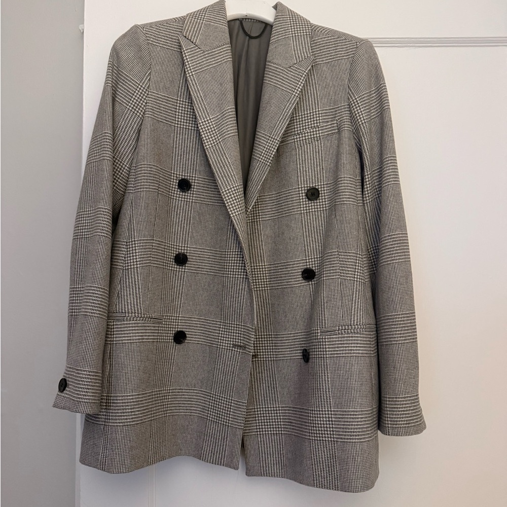 All Saints Gray and Black Houndstooth Blazer
